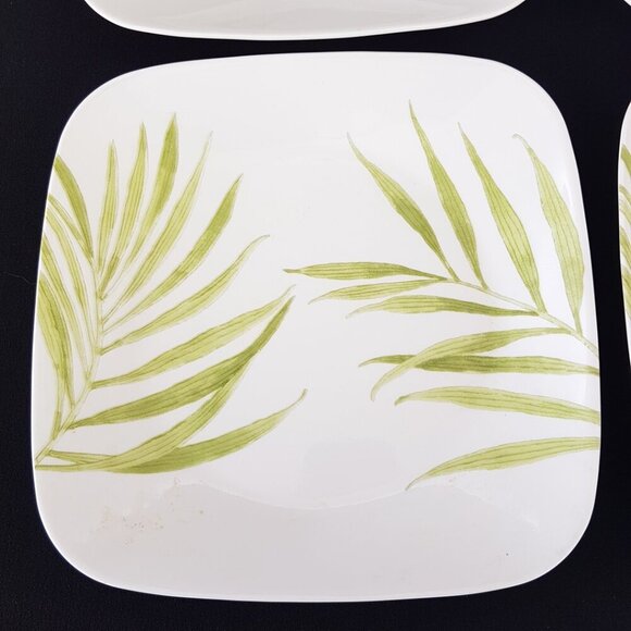 4pc Corelle Vitrelle Bamboo Leaf Square Dinner Plate Set, Made in USA - Picture 4 of 9